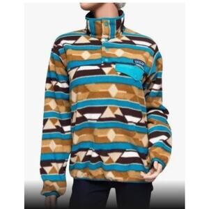 Patagonia Synchilla Woman Pullover Guatemalan Tango Brown Bear Snap T Size XS